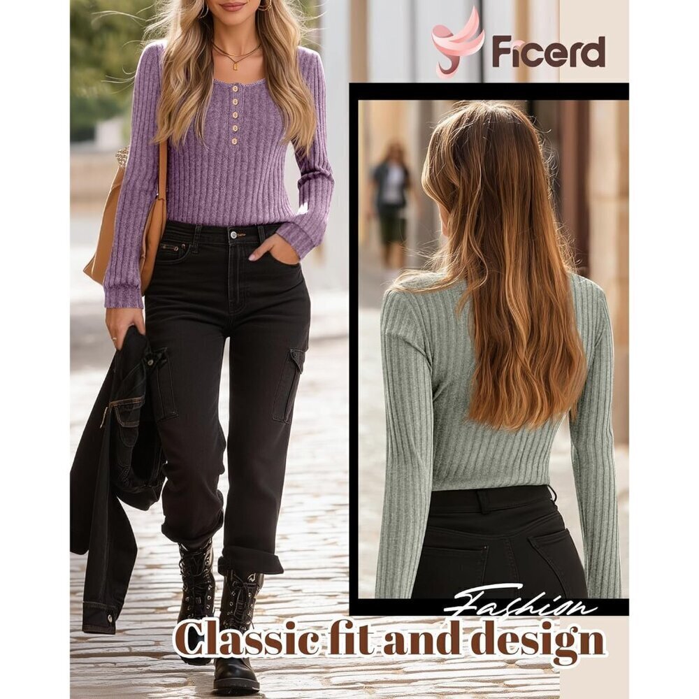 Women's Lightweight Ribbed Knit Sweater Long Sleeve Tunic Casual Top - Picture 3 of 6